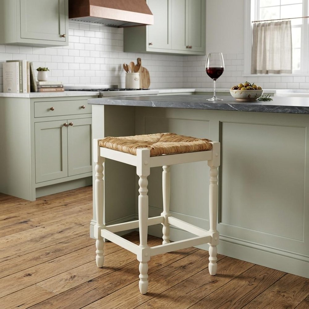 Natural and Antiqued White Solid Wood Backless Counter Height Bar Chair