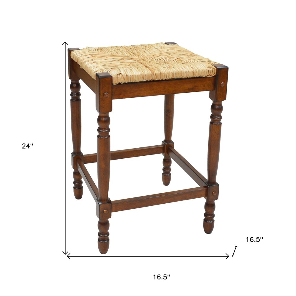 Natural and Chestnut Solid Wood Backless Counter Height Bar Chair