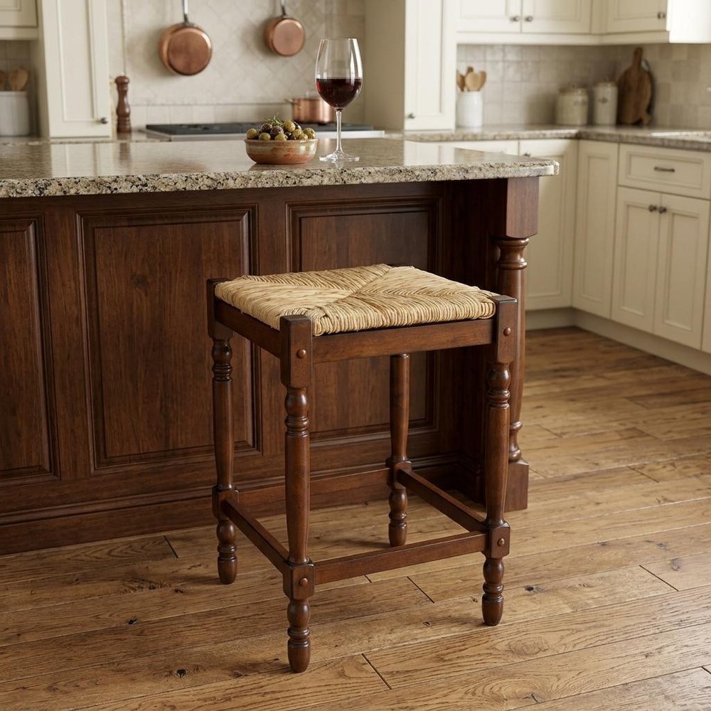 Natural and Chestnut Solid Wood Backless Counter Height Bar Chair