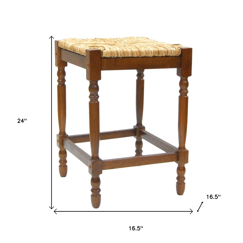 Natural and Brown Solid Wood Backless Counter Height Bar Chair