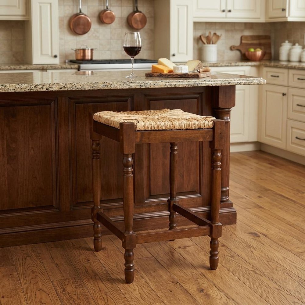 Natural and Brown Solid Wood Backless Counter Height Bar Chair
