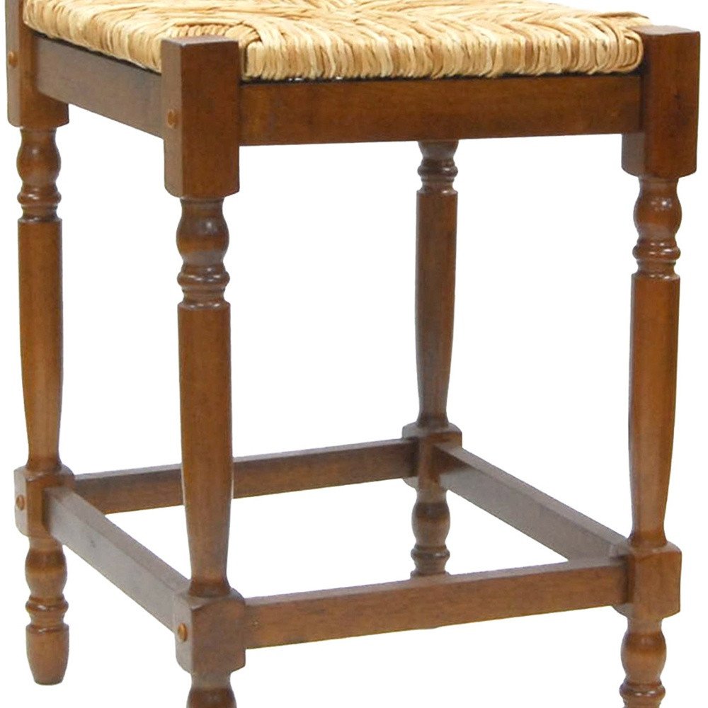 Natural and Brown Solid Wood Backless Counter Height Bar Chair