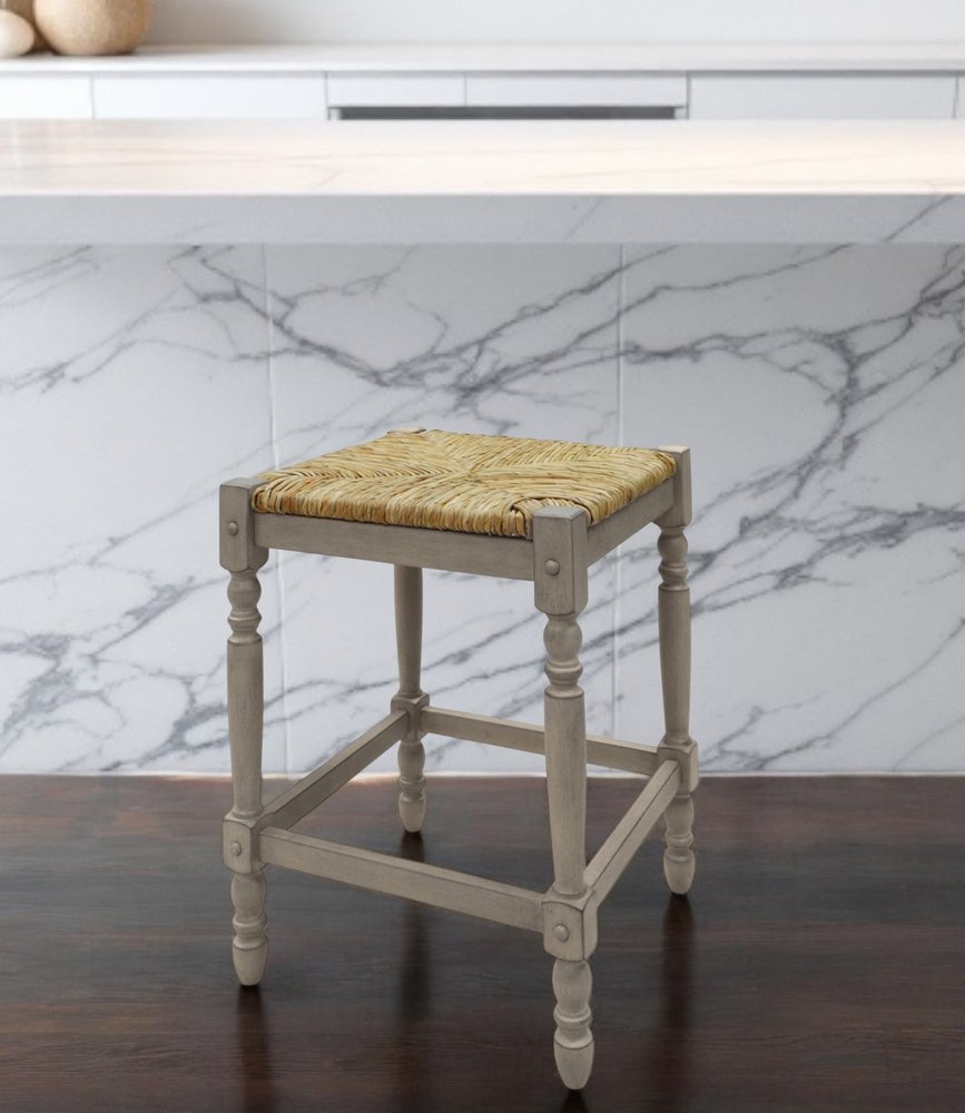 Natural and Gray Solid Wood Backless Counter Height Bar Chair