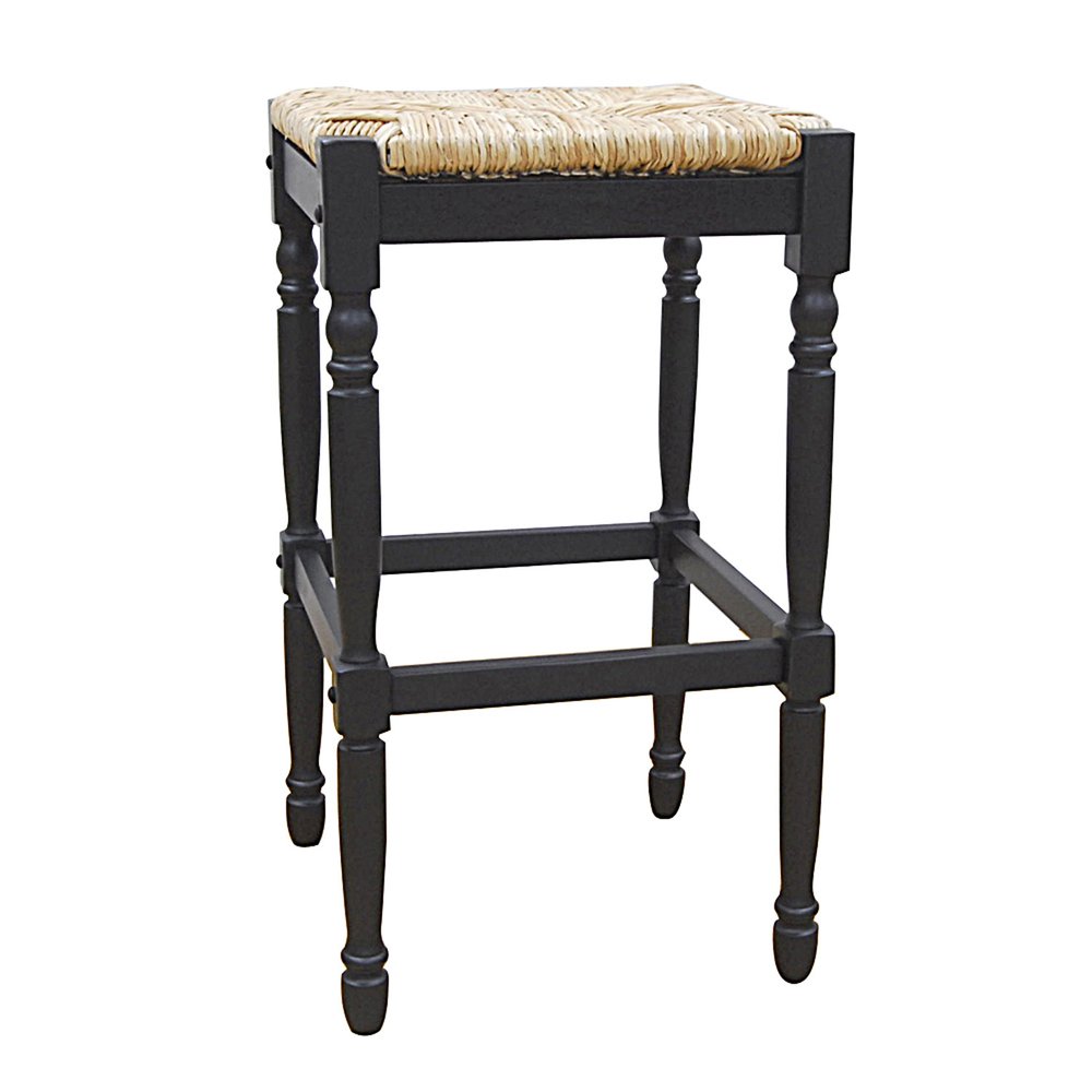 Natural and Black Solid Wood Backless Bar Height Bar Chair - 29-inch