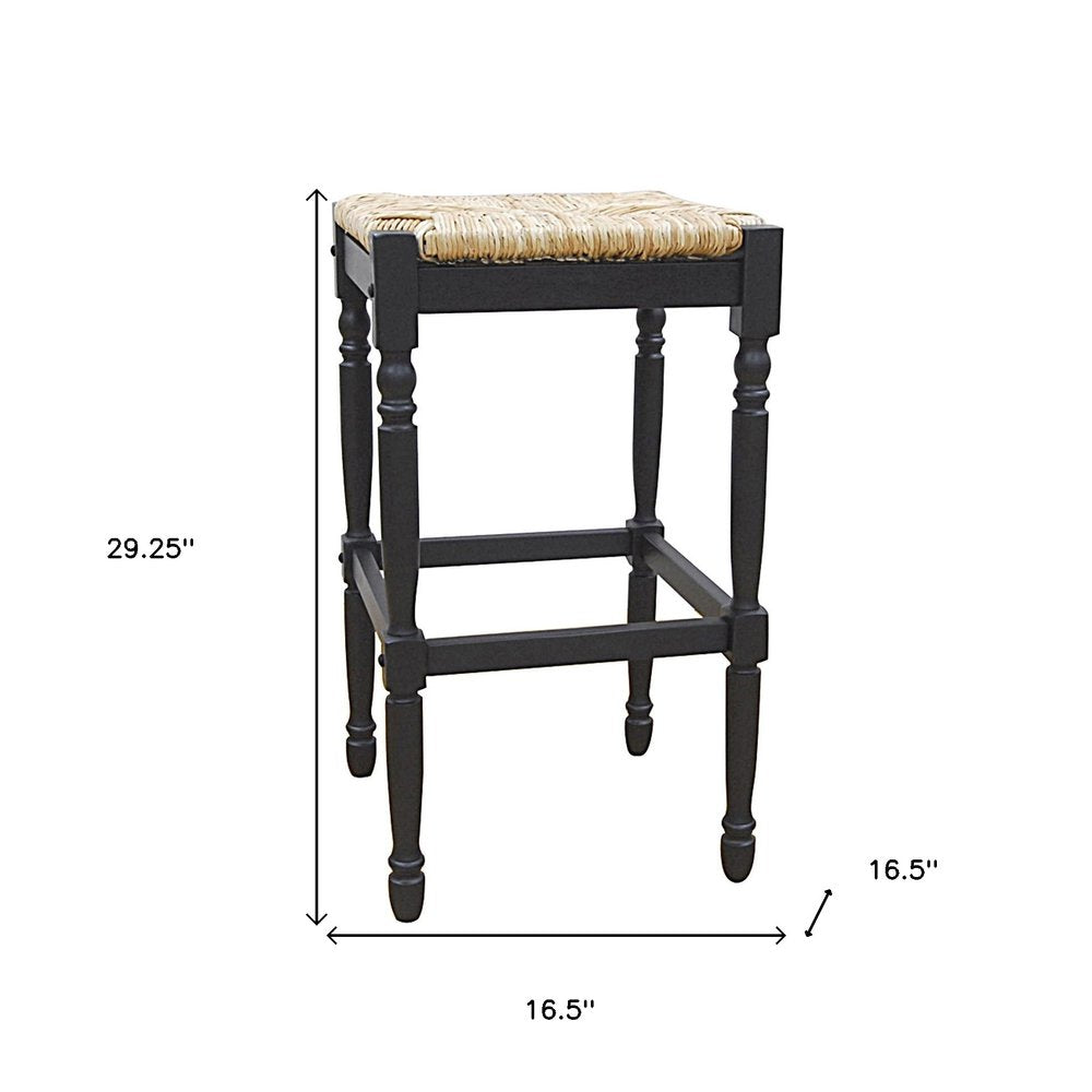 Natural and Black Solid Wood Backless Bar Height Bar Chair - 29-inch