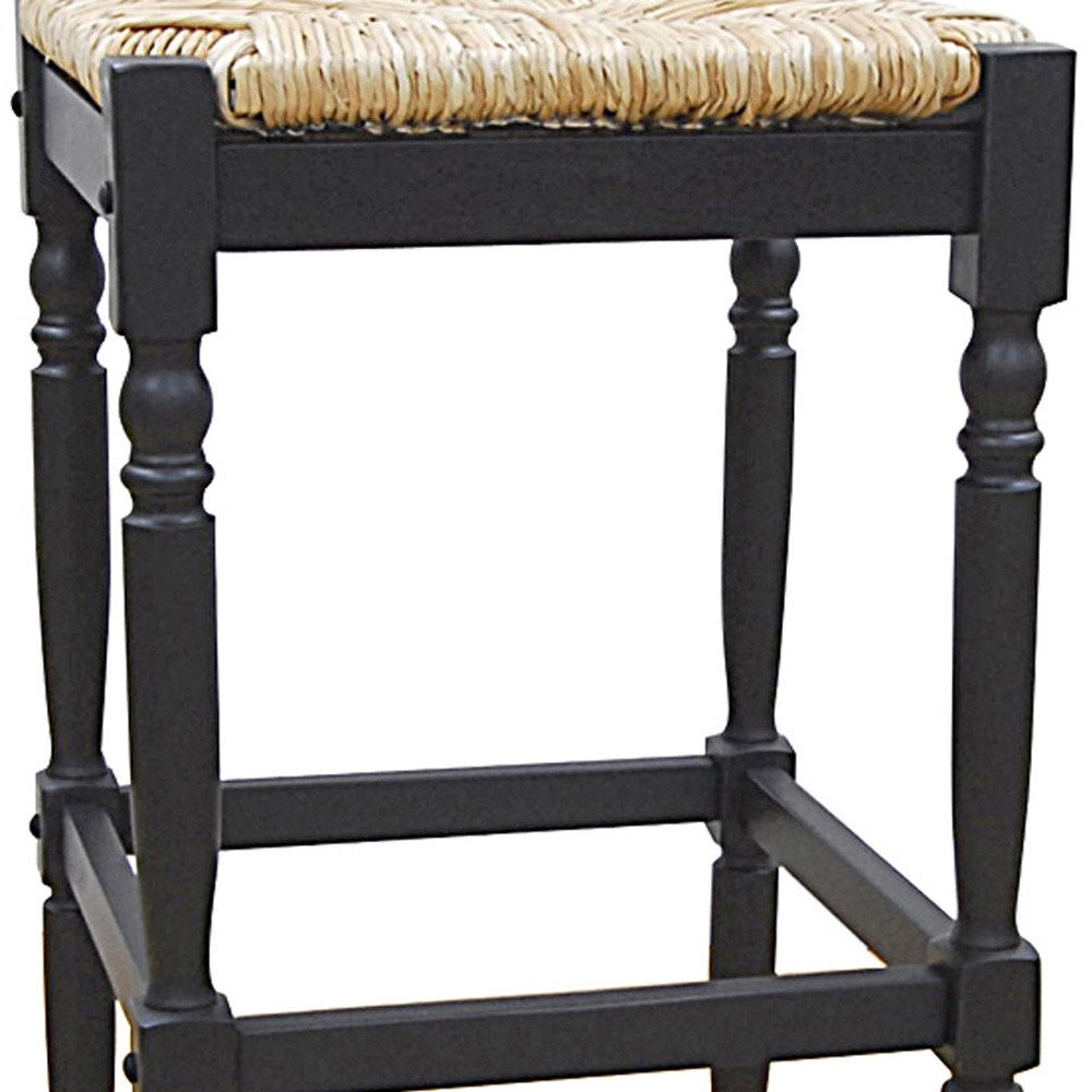 Natural and Black Solid Wood Backless Bar Height Bar Chair - 29-inch