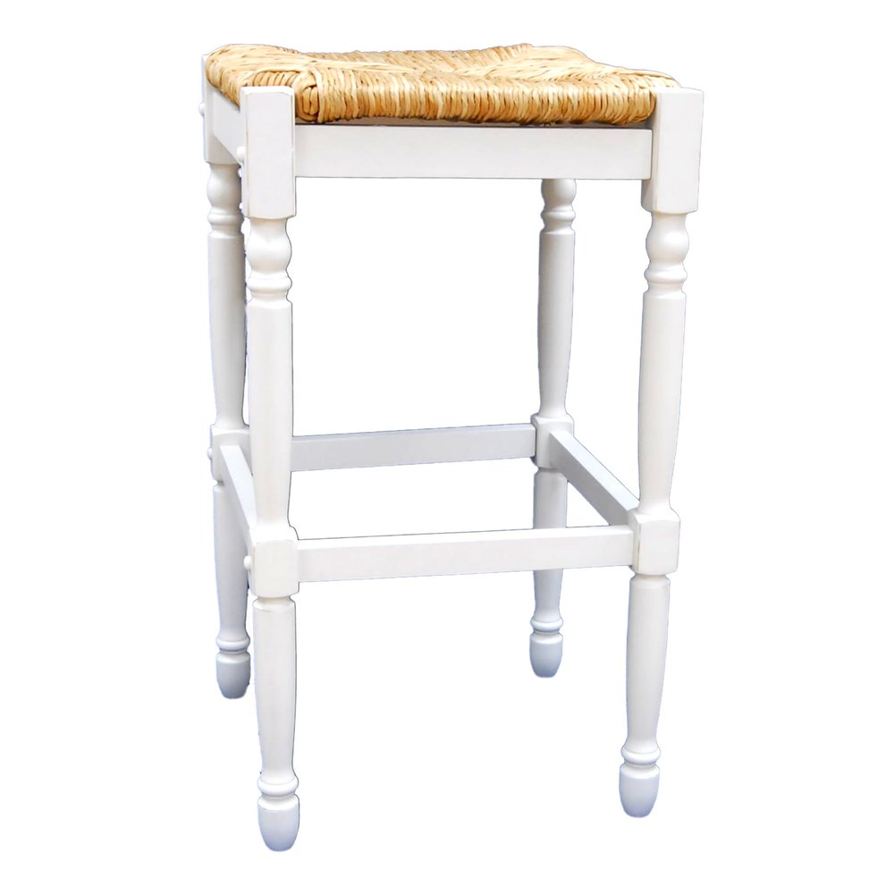 Natural and Antiqued White Solid Wood Backless Bar Height Bar Chair