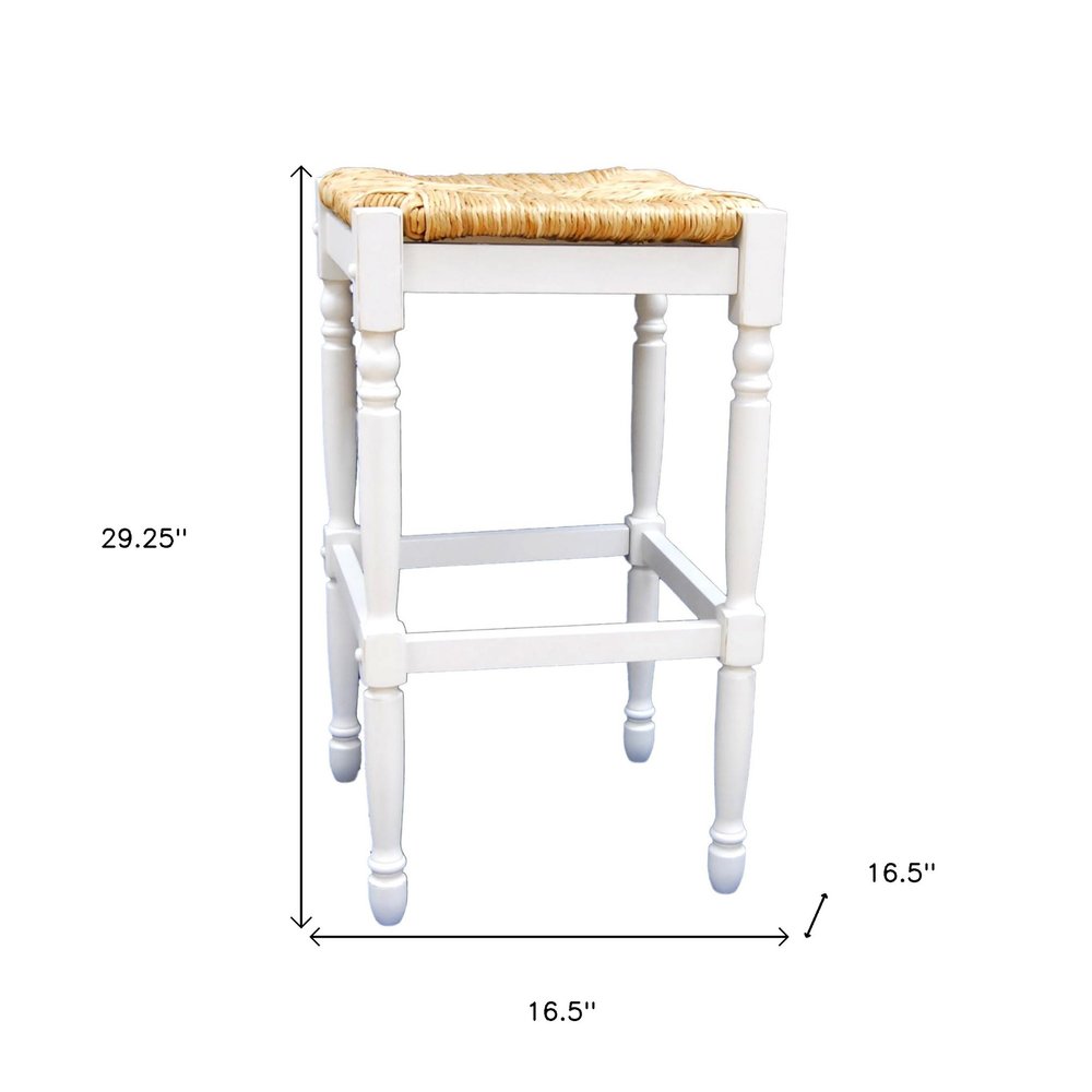 Natural and Antiqued White Solid Wood Backless Bar Height Bar Chair
