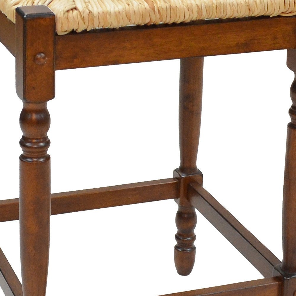 Natural and Chestnut Solid Wood Backless Bar Height Bar Chair