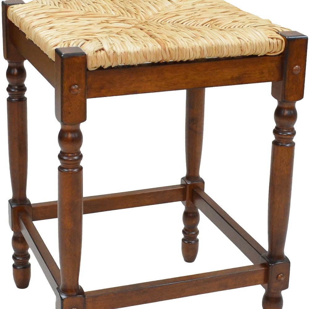 Natural and Chestnut Solid Wood Backless Bar Height Bar Chair