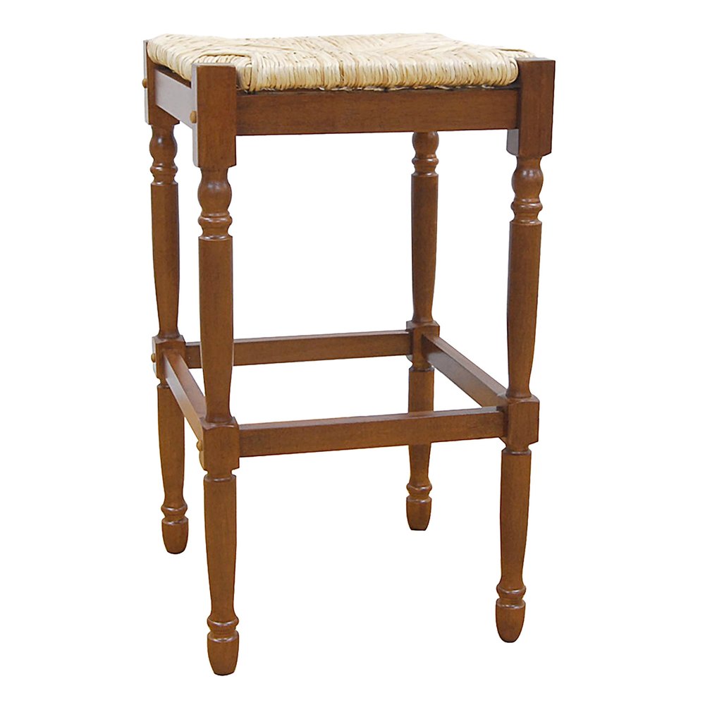 Natural and Brown Solid Wood Backless Bar Height Bar Chair - 29-inch
