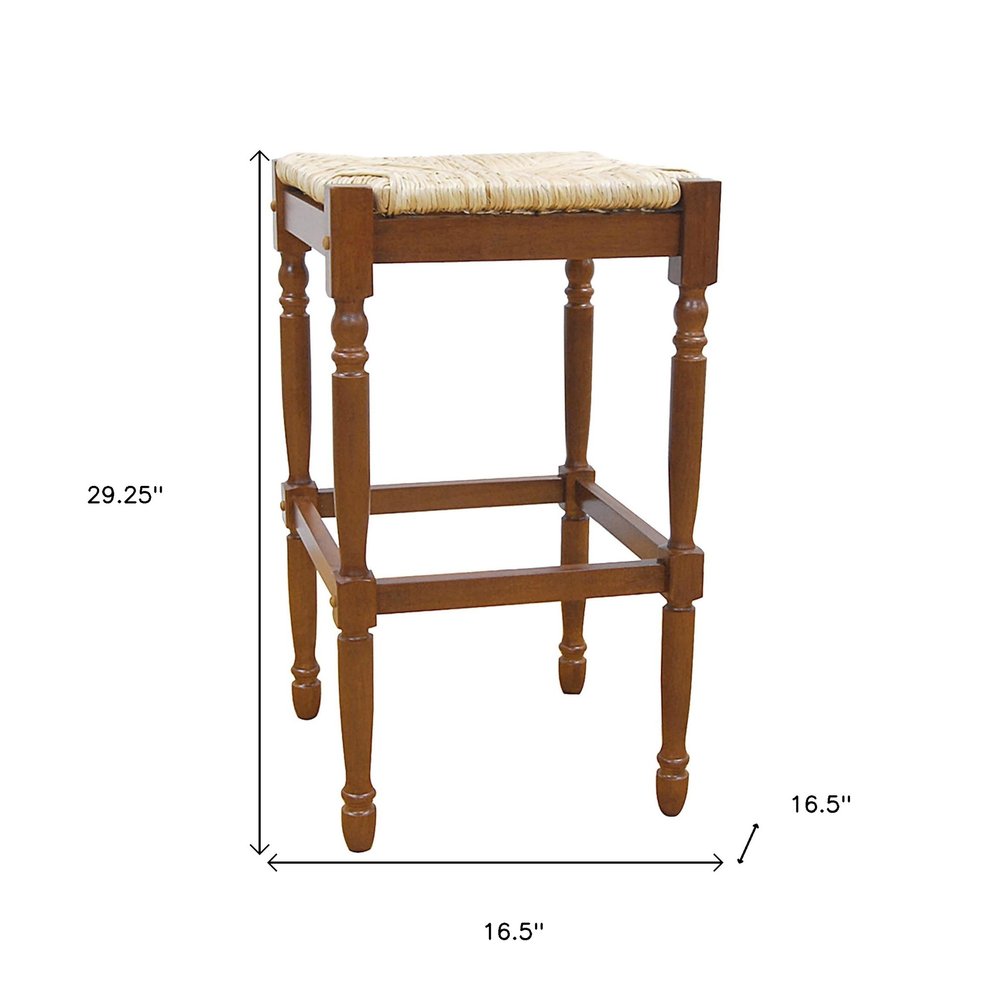 Natural and Brown Solid Wood Backless Bar Height Bar Chair - 29-inch