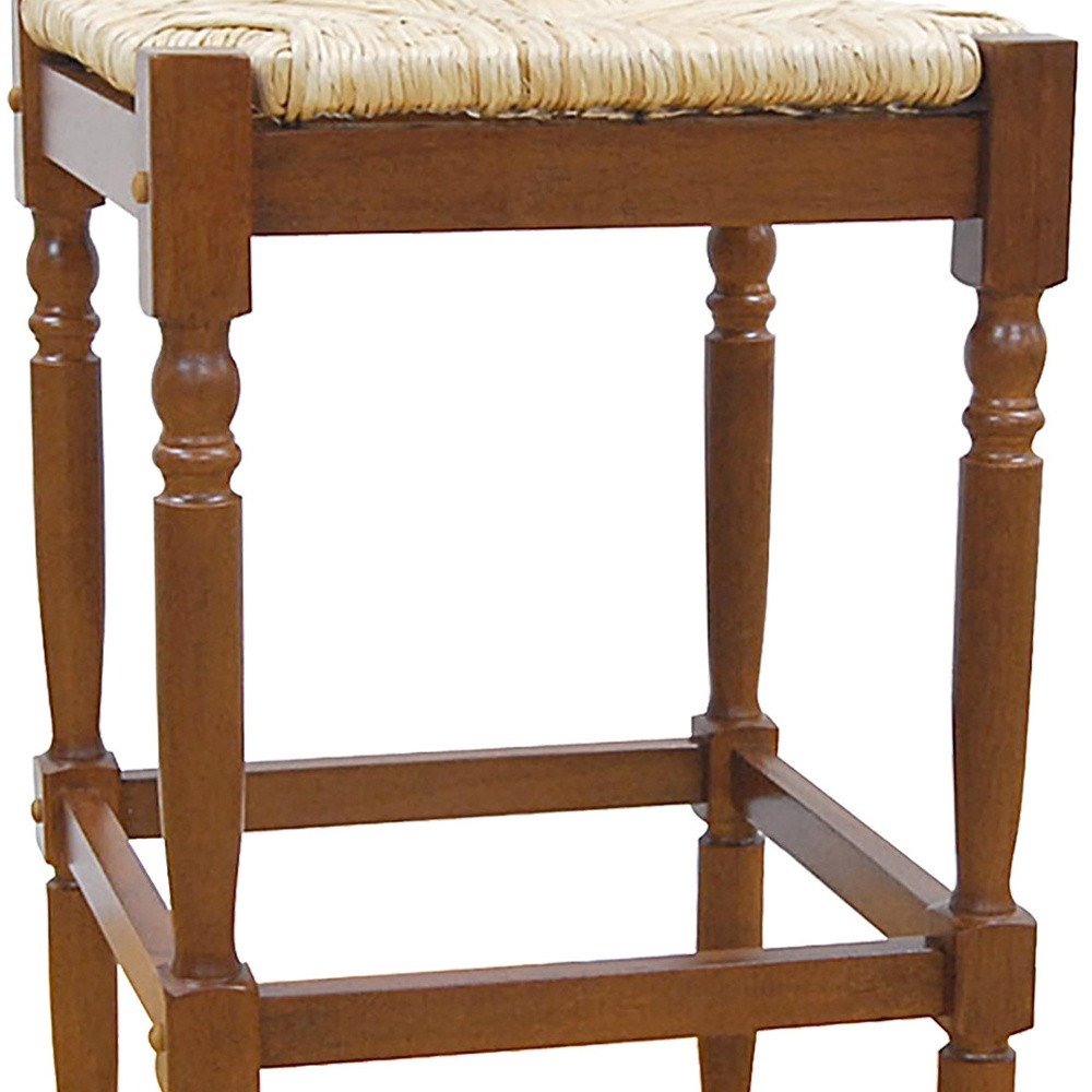 Natural and Brown Solid Wood Backless Bar Height Bar Chair - 29-inch