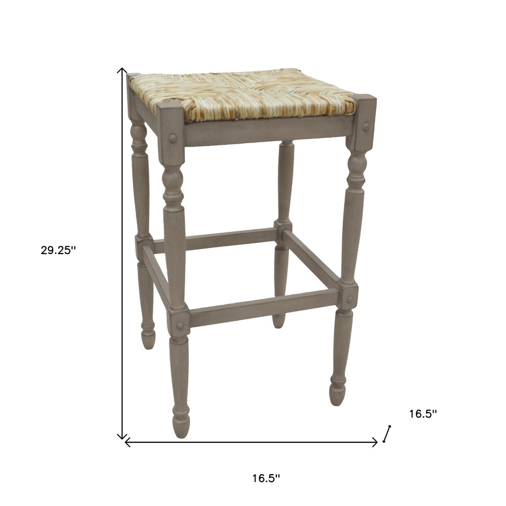 Natural and Gray Solid Wood Backless Bar Height Bar Chair - 29-inch