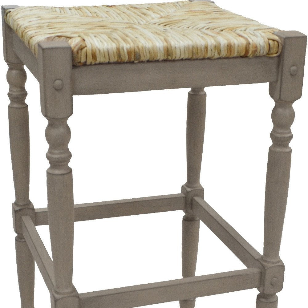 Natural and Gray Solid Wood Backless Bar Height Bar Chair - 29-inch