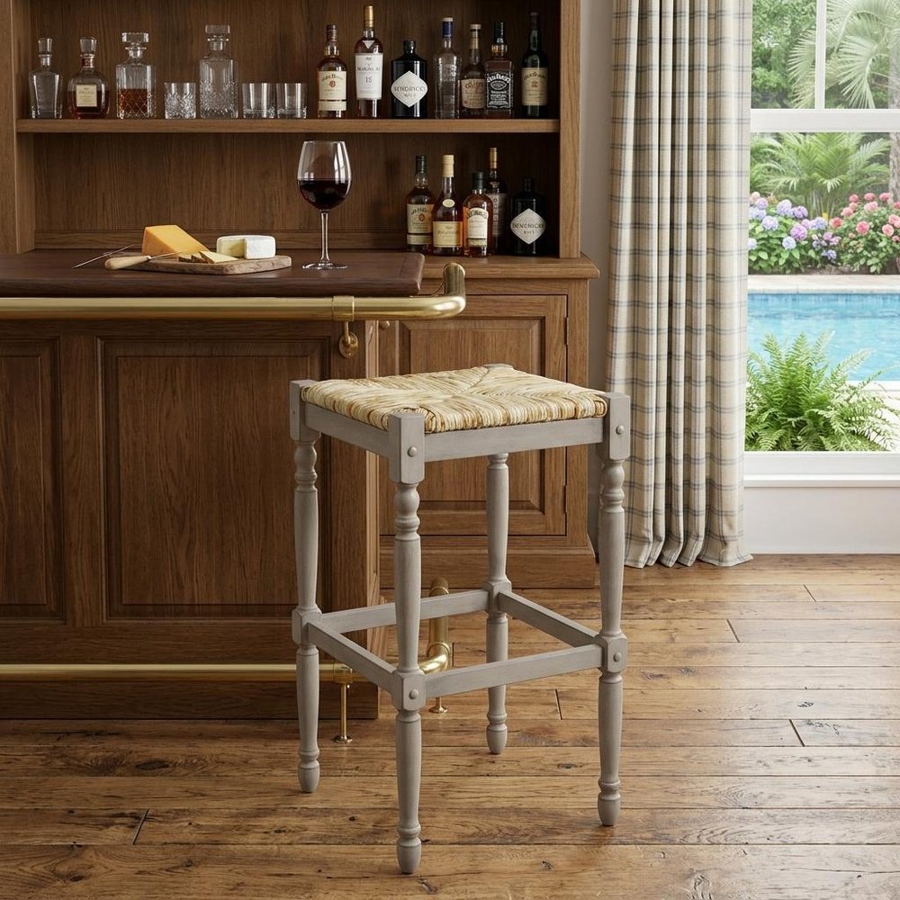 Natural and Gray Solid Wood Backless Bar Height Bar Chair - 29-inch
