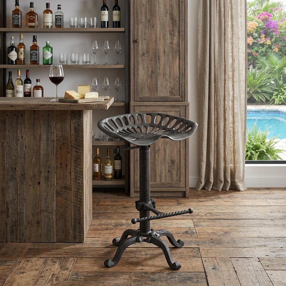 Black Iron Backless Adjustable Height Bar Chair - 23-inch