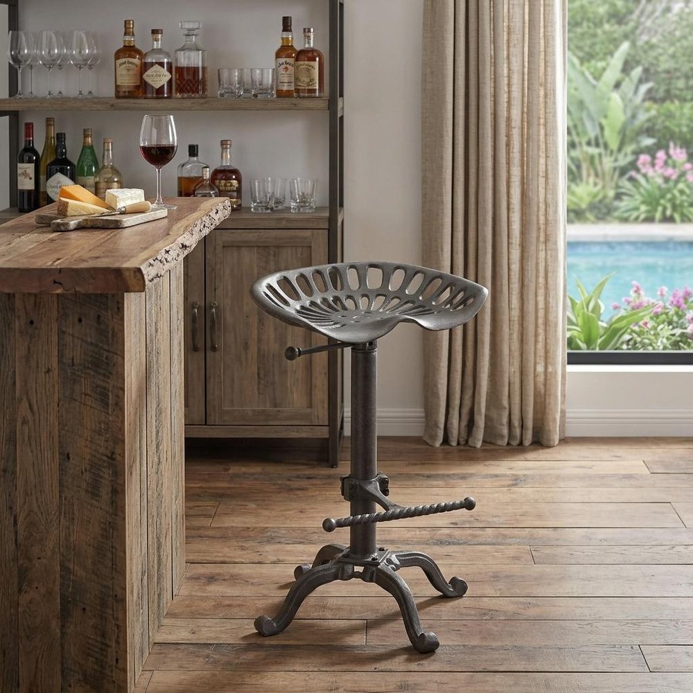 Gray Iron Backless Adjustable Height Bar Chair - 23-inch