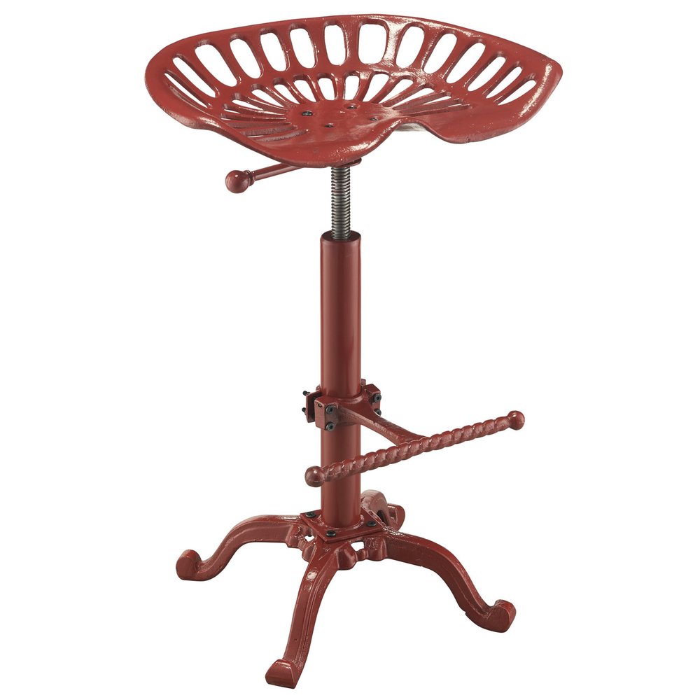 Red Iron Backless Adjustable Height Bar Chair - 23-inch