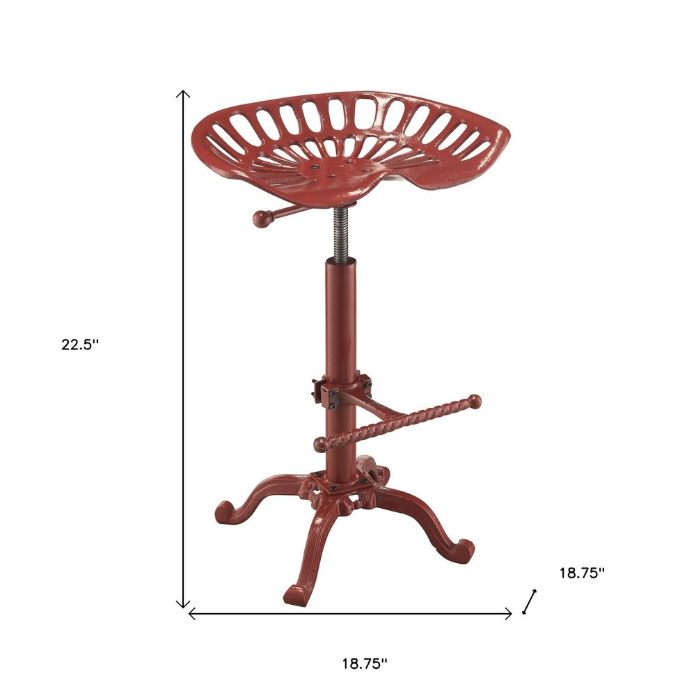 Red Iron Backless Adjustable Height Bar Chair - 23-inch