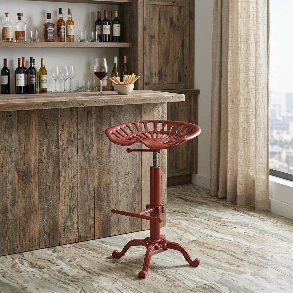 Red Iron Backless Adjustable Height Bar Chair - 23-inch