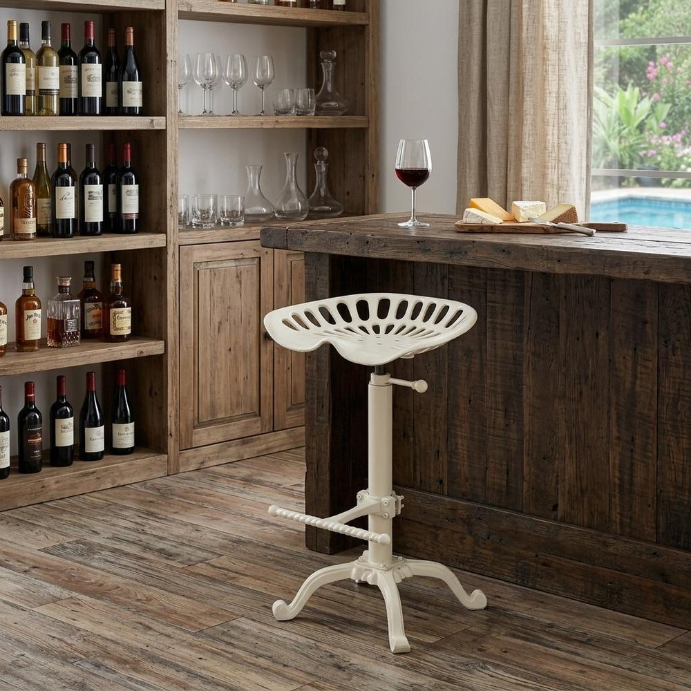 White Iron Backless Adjustable Height Bar Chair - 23-inch