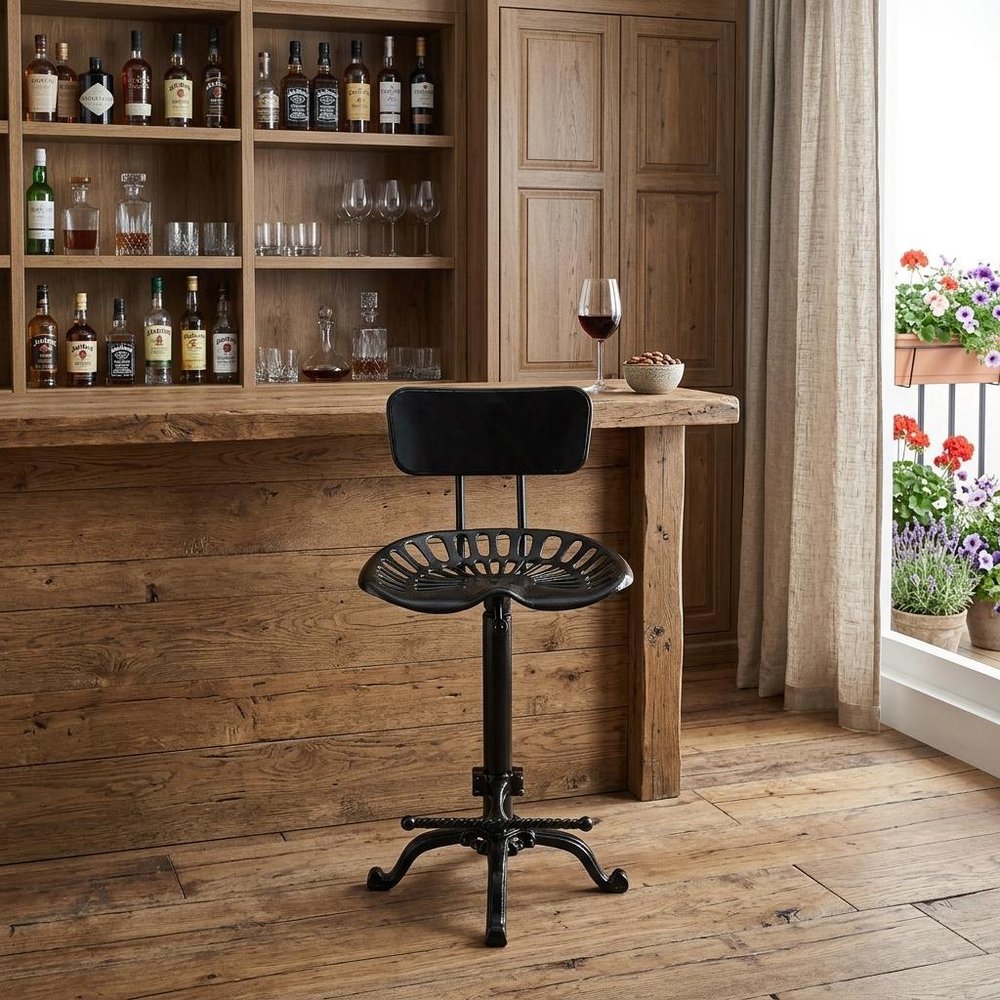 Black Iron Low Back Bar Height Bar Chair - 37-inch
