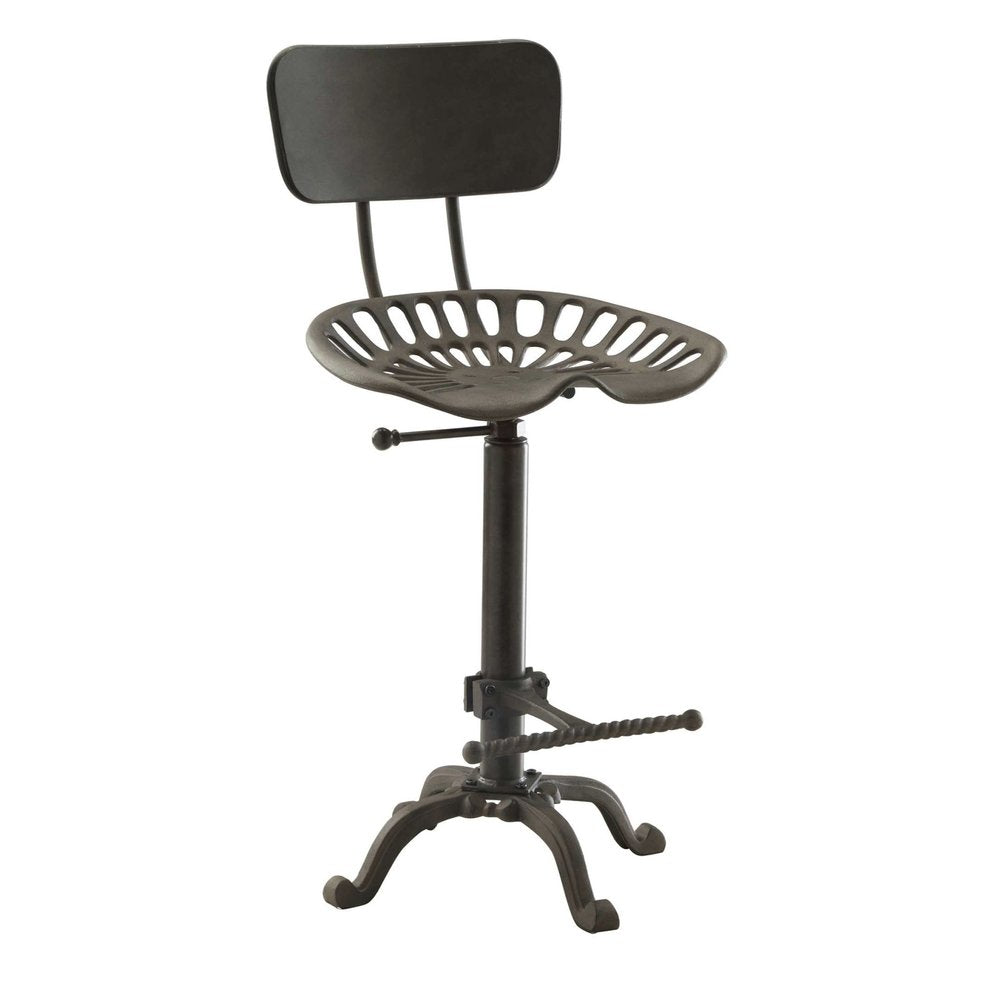 Gray Iron Low Back Adjustable Height Bar Chair