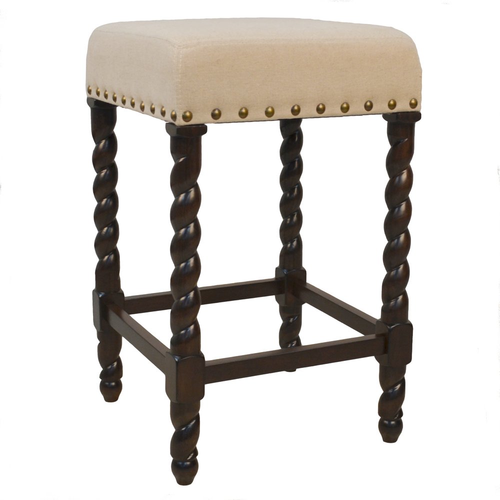 Cream and Espresso Solid Wood Backless Counter Height Bar Chair