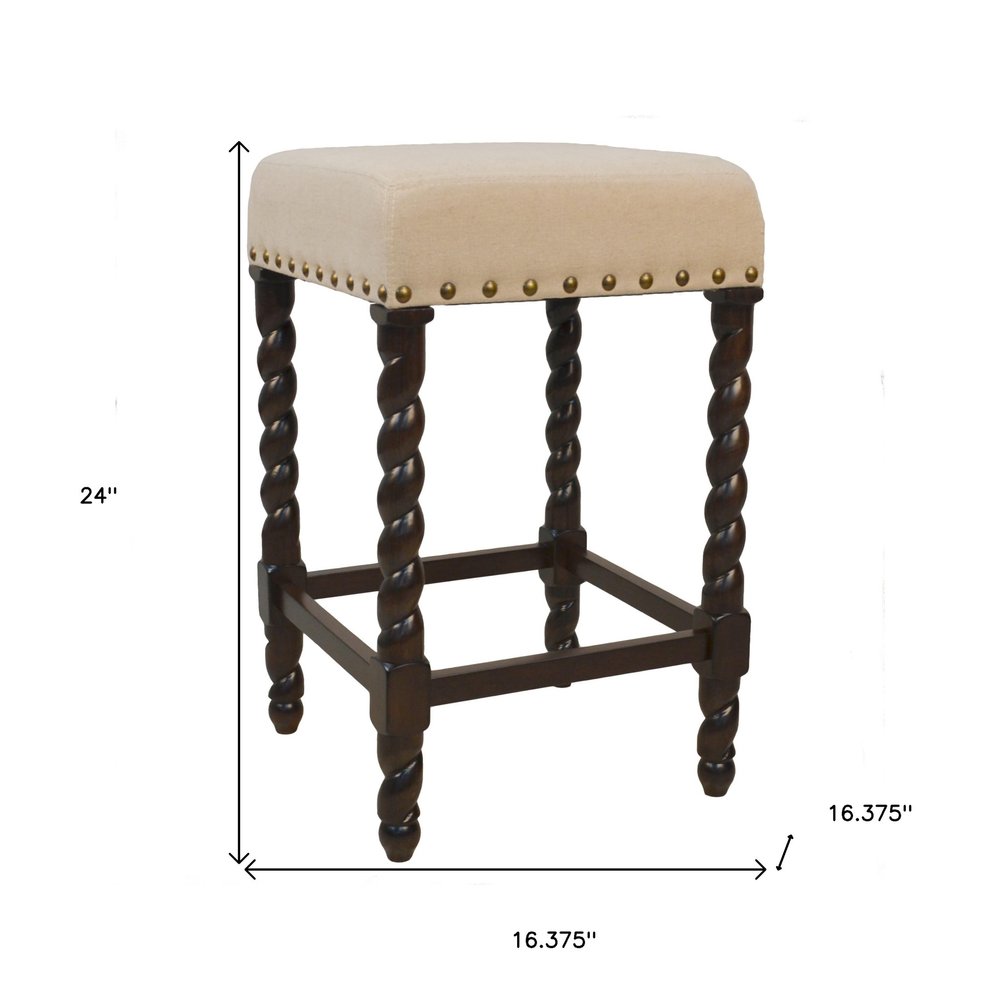 Cream and Espresso Solid Wood Backless Counter Height Bar Chair