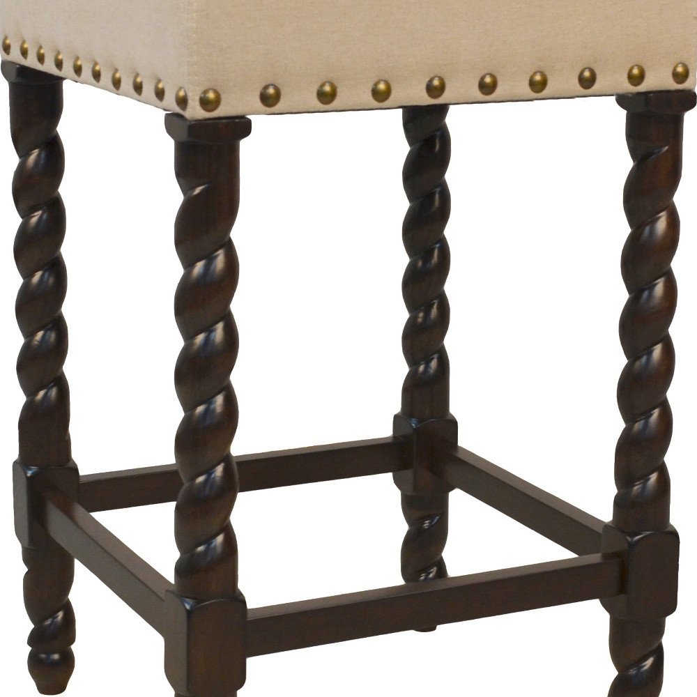 Cream and Espresso Solid Wood Backless Counter Height Bar Chair