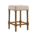 Cream and Natural Faux Leather and Solid Wood Backless Counter Height Bar Chair