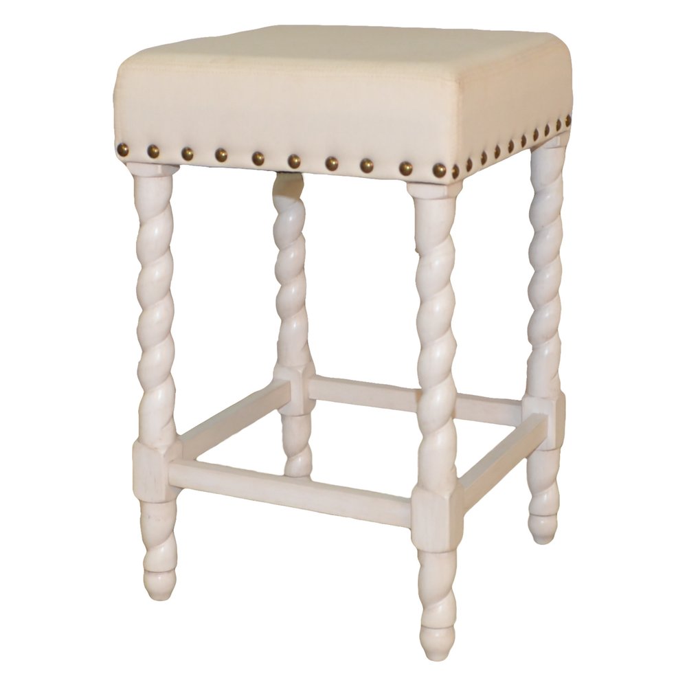 Cream and White Solid Wood Backless Counter Height Bar Chair - 24-inch