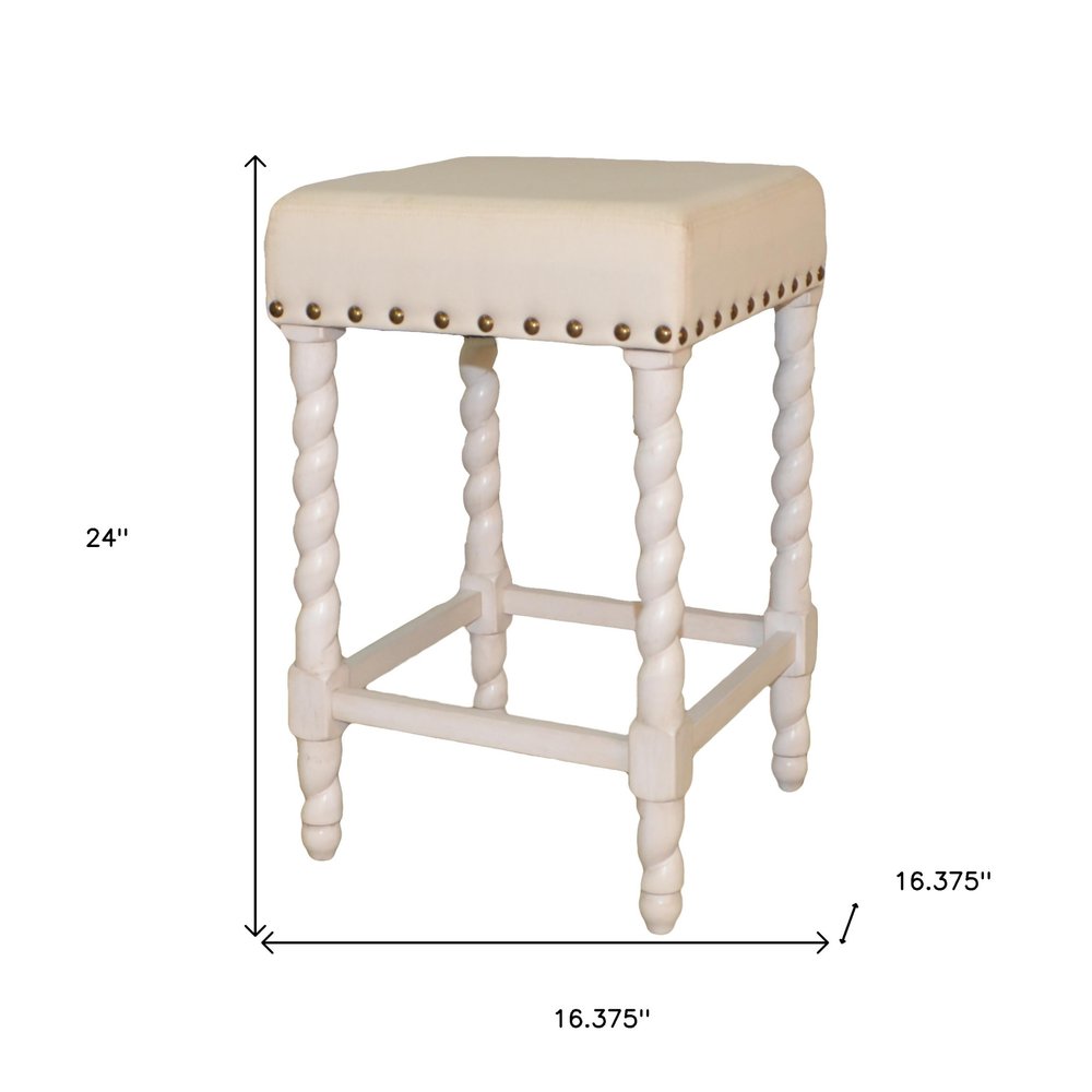Cream and White Solid Wood Backless Counter Height Bar Chair - 24-inch