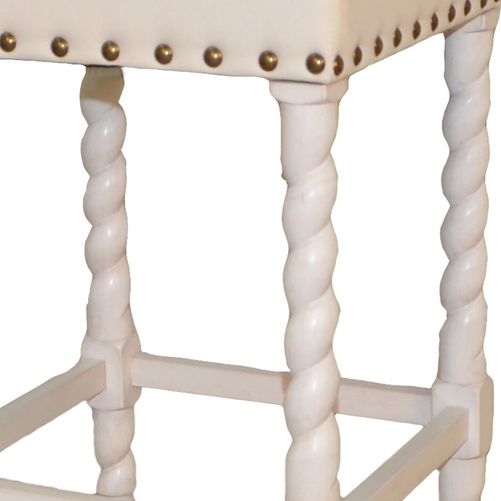 Cream and White Solid Wood Backless Counter Height Bar Chair - 24-inch