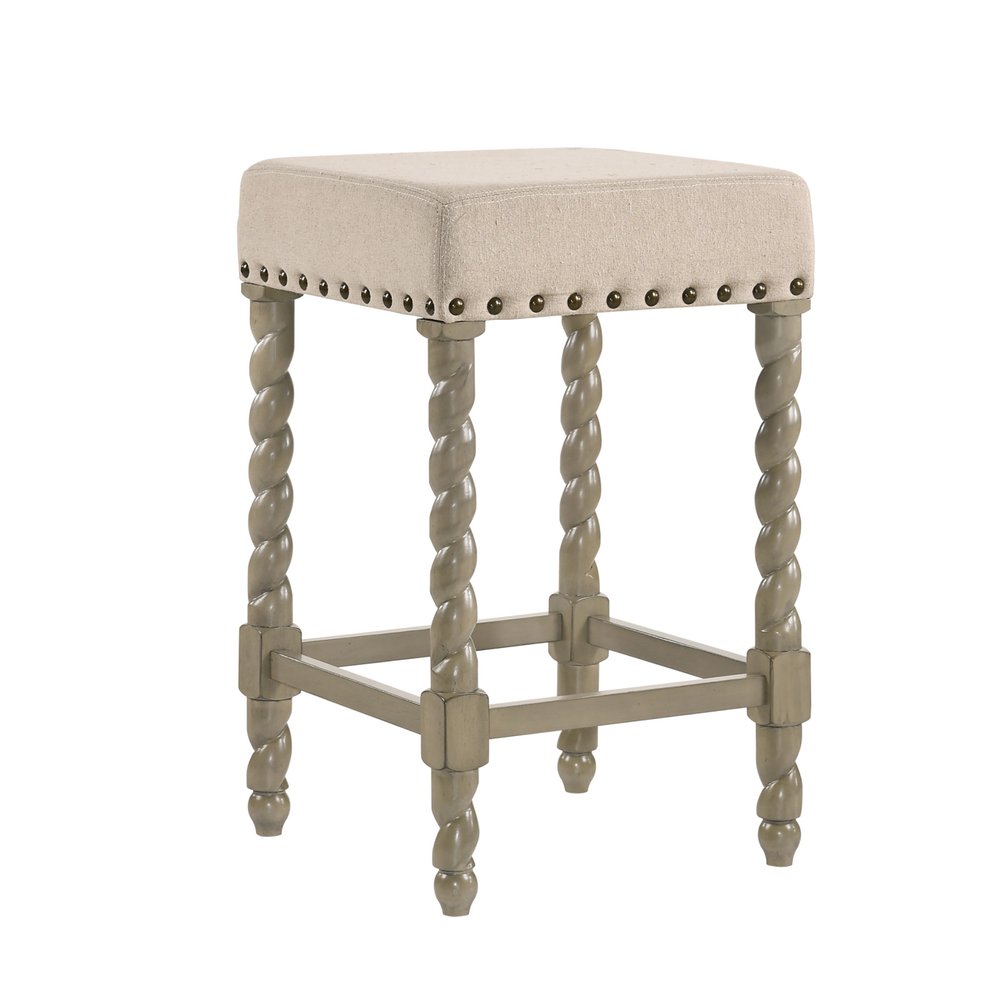 Cream and Gray Solid Wood Backless Counter Height Bar Chair - 24-inch