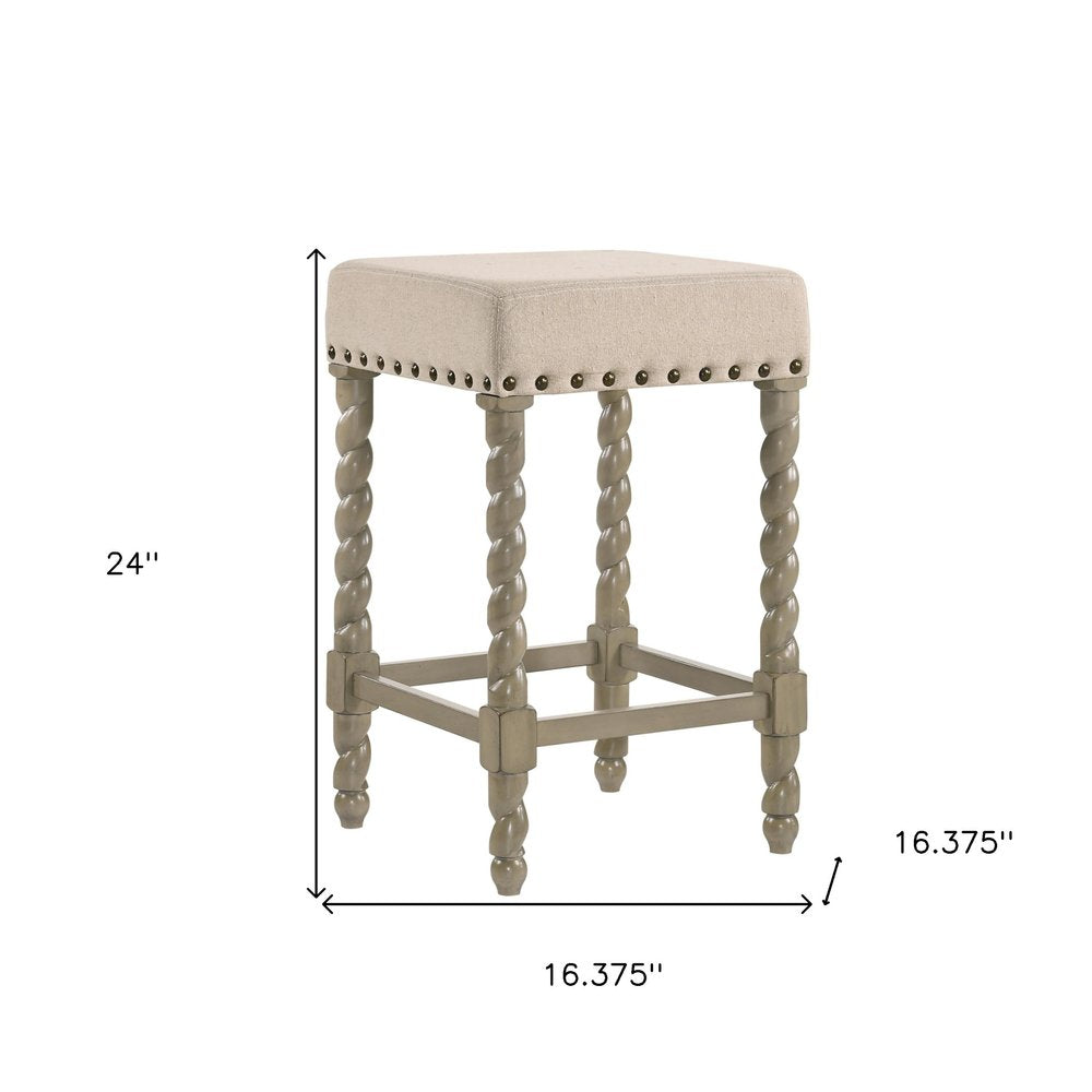 Cream and Gray Solid Wood Backless Counter Height Bar Chair - 24-inch