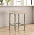 Cream and Gray Solid Wood Backless Counter Height Bar Chair - 24-inch