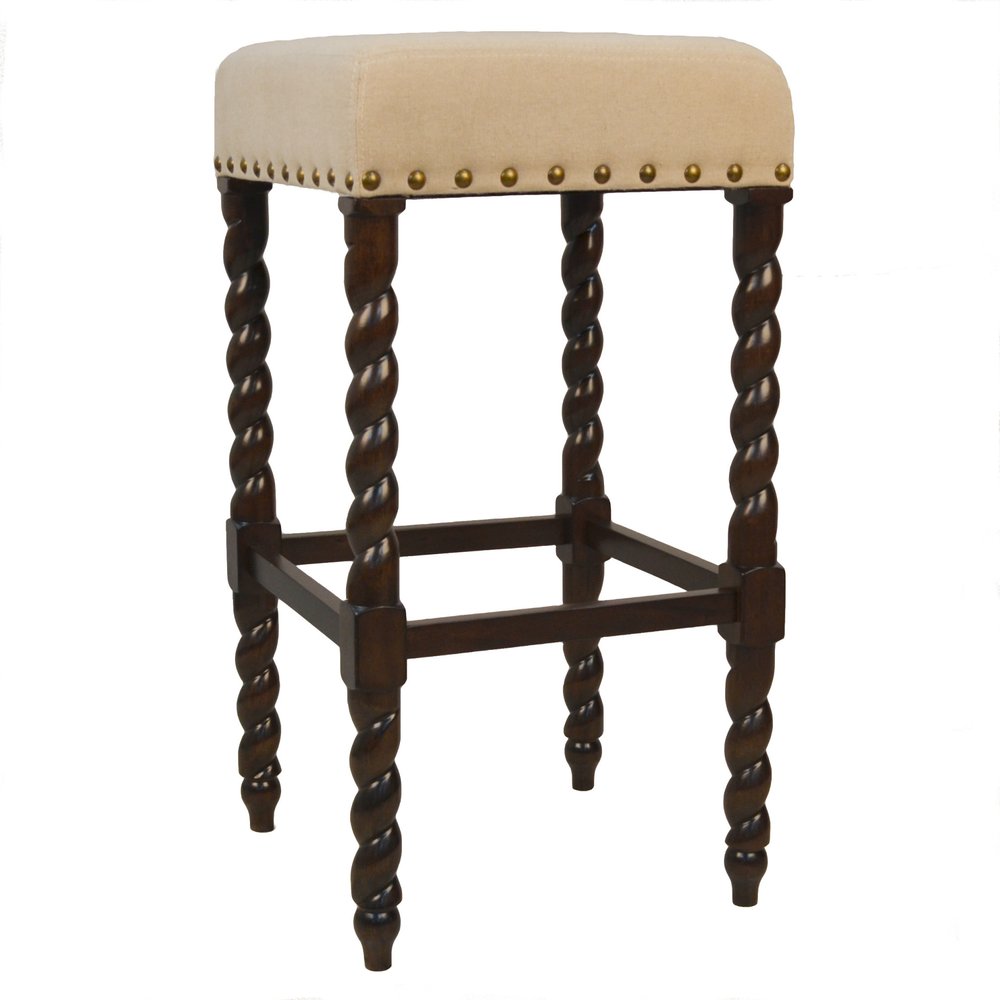 Cream and Espresso Solid Wood Backless Bar Height Bar Chair - 30-inch