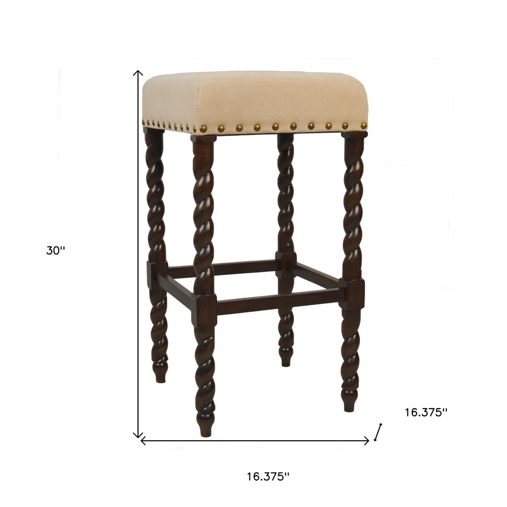 Cream and Espresso Solid Wood Backless Bar Height Bar Chair - 30-inch