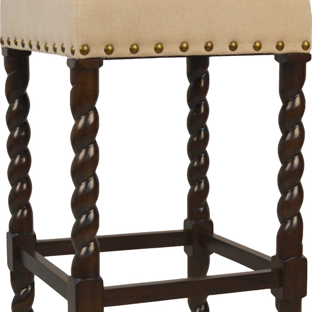 Cream and Espresso Solid Wood Backless Bar Height Bar Chair - 30-inch