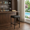 Black and Espresso Faux Leather and Solid Wood Backless Bar Height Bar Chair