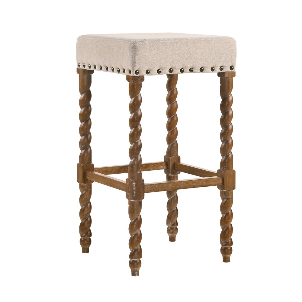 Cream and Natural Solid Wood Backless Bar Height Bar Chair - 30-inch