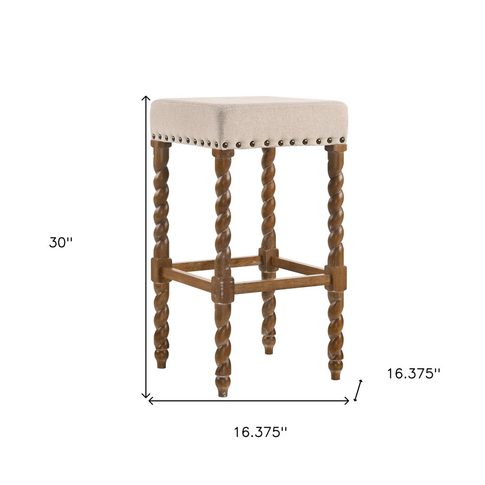 Cream and Natural Solid Wood Backless Bar Height Bar Chair - 30-inch
