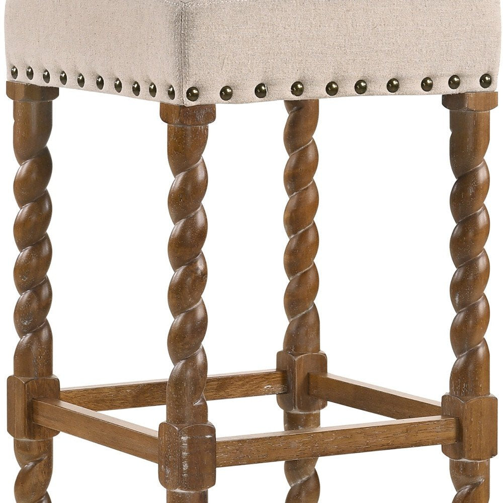 Cream and Natural Solid Wood Backless Bar Height Bar Chair - 30-inch