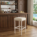 Cream and Vanilla Linen Upholstered Solid Wood Backless Bar Chair