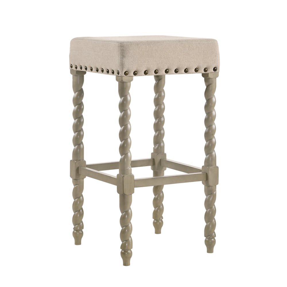 Cream and Gray Solid Wood Backless Bar Height Bar Chair - 30-inch