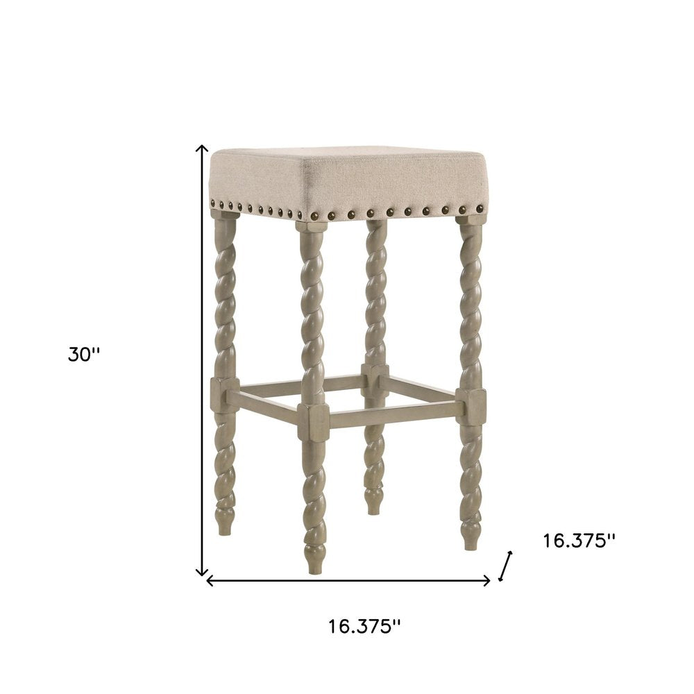 Cream and Gray Solid Wood Backless Bar Height Bar Chair - 30-inch