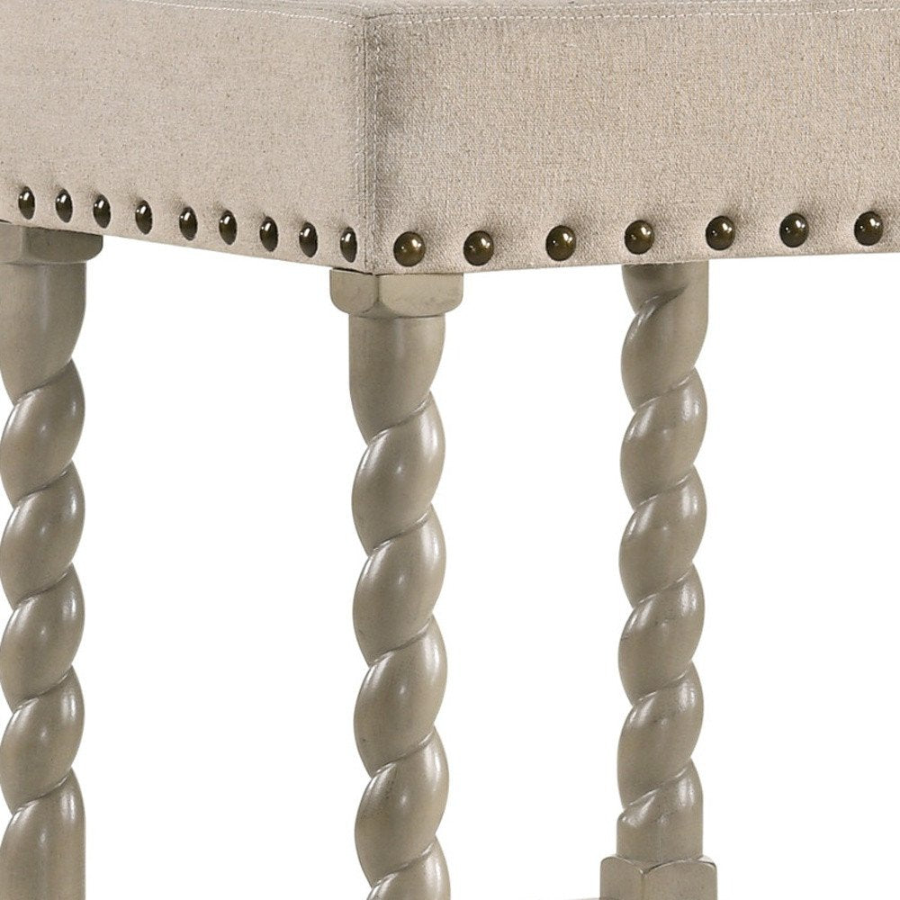 Cream and Gray Solid Wood Backless Bar Height Bar Chair - 30-inch