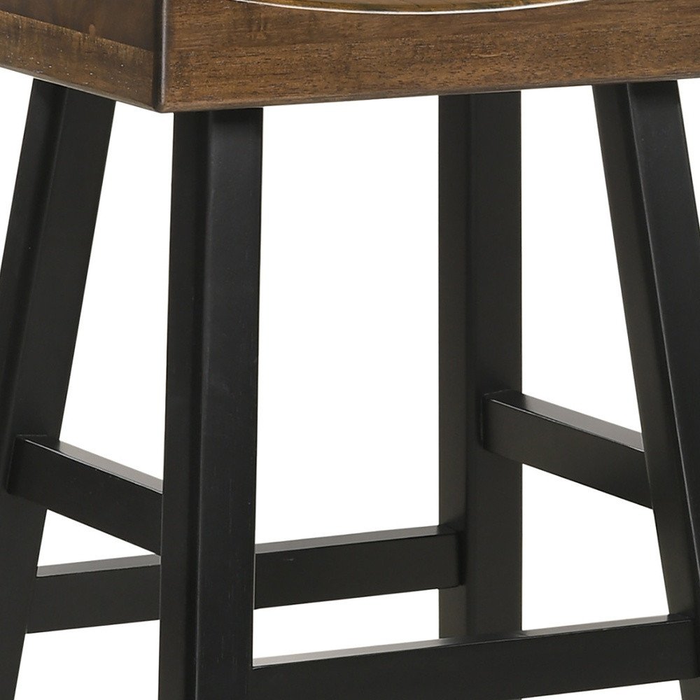 Brown and Black Solid Wood Backless Counter Height Bar Chair - 25-inch